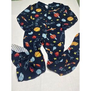 Cherokee Space Planets Rockets Stars Fleece‎ Footed Pajamas Sleepwear unisec M 8